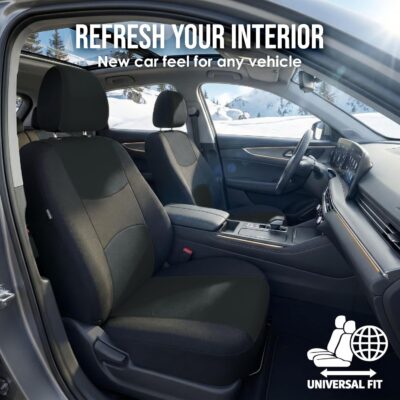 FH Group Car Seat Covers Front Set in Cloth - Car Seat Covers for Low Back Car Seats with Removable Headrest,Universal Fit,Automotive SeatCovers,Washable Car SeatCover for SUV,Sedan,Van Black - Image 2