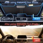SINGARO 300T Universal Car Windshield Sun Shade, Foldable Reflective for Windshield & Window Shades with Overlapping Design, Car Interior Accessories (55" L x 26.7" W) - Image 3