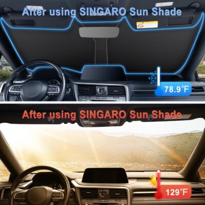 SINGARO 300T Universal Car Windshield Sun Shade, Foldable Reflective for Windshield & Window Shades with Overlapping Design, Car Interior Accessories (55" L x 26.7" W) - Image 3