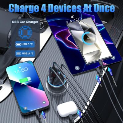 Car Charger USB C, 78W 4 Port Fast Charging Car Phone Charger Adapter, Dual USB-C & USB-A Cigarette Lighter Adapter with Voltmeter Vehicle Accessories for iPhone 17 16, iPad, Samsung, Android - Image 3