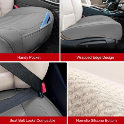Car Seat Cover for Luxury & Comfort - PU Leather, Anti-Slip, Full Wrap Protection with Storage Pocket for Bottom Cushion - Universal Fit for 95% of Vehicles (Gray,1 Piece) - Image 4