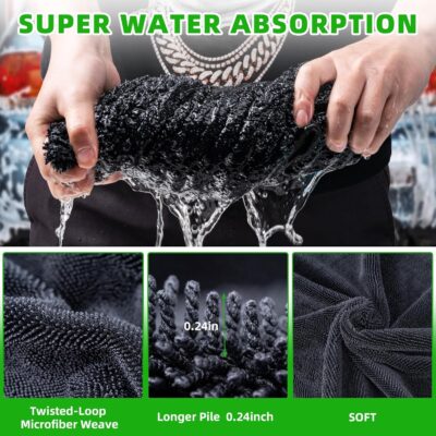 CADONO Large Microfiber Car Drying Towel, Ultra Absorbent Microfiber Cleaning Cloth for Cars, Bath Towels, No Streaks, Scratches, or Water Spots Double-Twist Pile Design(36"x 24") - Image 5