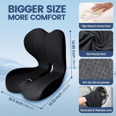 Lumbar Support Seat Cushion - Memory Foam Cushion for Office Chair, Car Seat, Airplane - Sciatica & Hip & Coccyx Pain Relief Desk Chair Cushion for Long Sitting Office Workers, Car Drivers - Image 3