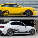 TOMALL 2Pcs 82'' Wave Flame Graphics Car Body Side Stickers Flame Racing Sports Stripe Decals for Car Universal Vinyl Waterproof Decal Decoration Accessories for Truck SUV Off-Road Vehicles (Black) - Image 3