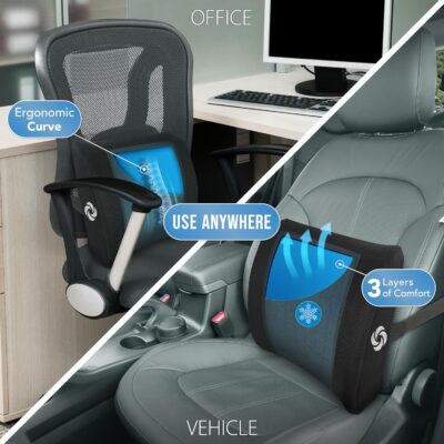 Samsonite Lumbar Support Pillow with Cooling Gel – Memory Foam Back Pillow for Office Chair, Car Seat, or Gaming Chair – Ergonomic Design with Breathable Mesh & Washable Cover - Mesh with Cooling Gel - Image 3