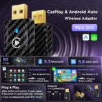 2in1 Carplay Wireless Adapter Android Auto Wireless Adapter, Mini USB Small Dongle Fast Auto Connect, Car Play Play Plug, for Apple iPhone iOS & Android 11+, OEM Wired Car Model 2017+, Black - Image 2