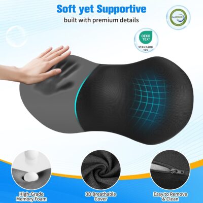 Lumbar Support Pillow for Office Chair - Memory Foam Lumbar Pillow with Detachable Strap & Breathable Cover, Ergonomic Back Support for Office Chair, Car Seat Cushion, Bed Rest (Black) - Image 4