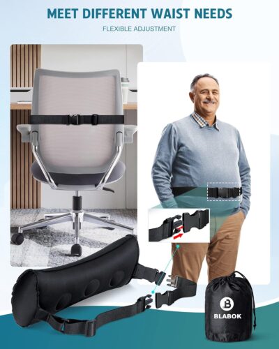 Inflatable Lumbar Pillow for Airplane Travel Lumbar Support Pillow for Car, Office Chair Back Support Office Chair Back Support for Reducing Lower Back Pain (Black) - Image 5