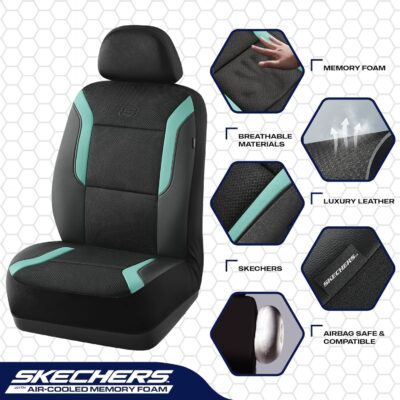 Skechers Memory Foam Car Seat Covers, Air Cool Mesh Thick Seat Covers, Car Seat Full Sets, Airbag Compatible, Automotive Comfort Protection for Most Cars,Vans,Trucks, SUVs,Green - Image 4