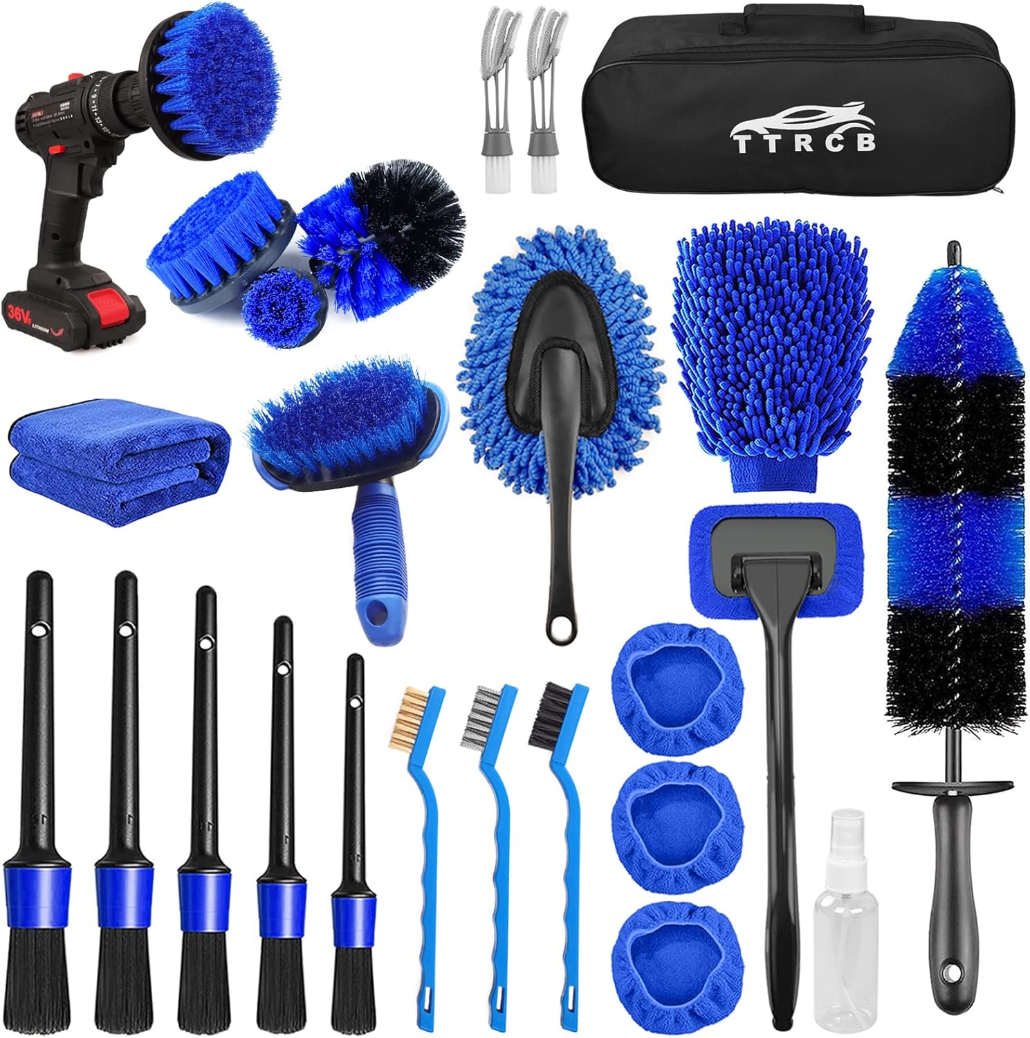 81ANBrzaZYL._AC_SL1500_.jpg 26Pcs Car Detailing Brush Set, Car Detailing Kit, Car Detailing Brushes, Car Cleaning Kit, Car Windshield Cleaning Tool, Professional Car Care kit - Car Wash Brush kit for Interior Exterior Wheels - Image 1