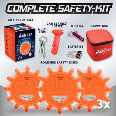 Marcala 3-Pack Emergency Lights for Vehicles | DOT Compliant Emergency Flares for Car with Batteries, Whistle & Case | LED Road Flares | Emergency Roadside Lights | Drive and Feel Safer on the Road! - Image 2