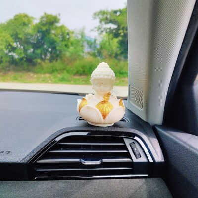 Golden Buddha Car Dashboard Decoration, Lotus Buddha Decor for Dash, Cute Car Accessories for Women/Men, Fo Bao Ping an (Buddha with Lotus Pedestal) - Image 5