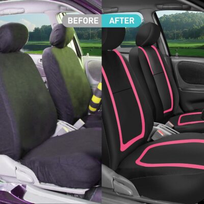FH Group Car Seat Covers Full Set Cloth - Universal Fit Washable Automotive Seat Covers, Low Back Front Seat Covers, Solid Back Seat Cover for SUV, Sedan and Van Pink - Image 8