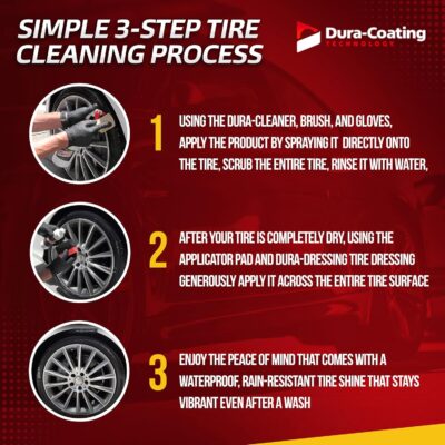 DURA-COATING TECHNOLOGY, Dressing Total Tire Kit, Single Car Kit - All Inclusive Tire Shine, and Cleaner Kit for a Lasting Shine and Brilliant Finish - 16 Ounce Tire Cleaning Spray - Made in The USA - Image 4