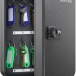 Uniclife 20 Position Key Cabinet with Combination Lock Resettable Black Digital Security Storage Box Steel Key Organizer with Colorful Key Tag Labels Stickers and Hooks