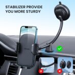 Qifutan Cell Phone Holder for Car Phone Mount Long Arm Dashboard Windshield Car Phone Holder Anti-Shake Stabilizer Phone Car Holder Compatible with All Phone Android Smartphone, Black - Image 2