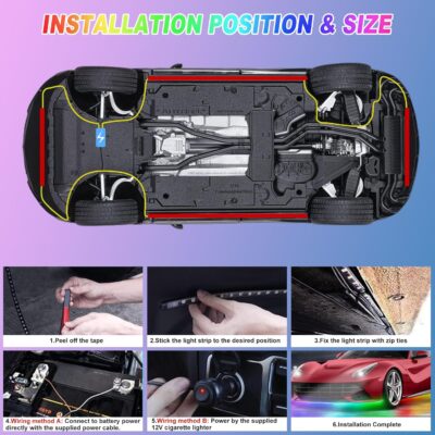 Kairiyard 4Pcs Underglow LED Lights for Cars with App Control, RGB Dream Colors Chasing Music Mode Waterproof Underglow kit for Car Truck - Image 9