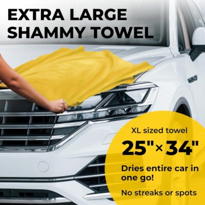 Premium XL Shammy Towel for Car - 2pk (34”x25”) - Super Absorbent Chamois Cloth - Spots & Scratch-Free - Reusable Car Drying Towels - Image 3