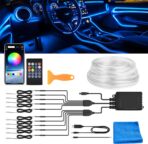 Interior Car LED Strip Lights, RGB 10-in-1 16 Million Colors Ambient Lighting Kit with 470 inches Fiber Optic Wireless APP & Remote Control Music Sync