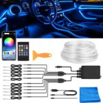 Interior Car LED Strip Lights, RGB 10-in-1 16 Million Colors Ambient Lighting Kit with 470 inches Fiber Optic Wireless APP & Remote Control Music Sync