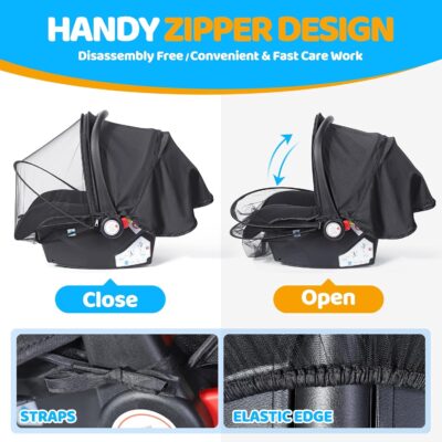 Orzbow Baby Mosquito Net for Infant, Doona Car Seat | 2-in-1 Car Seat Canopy & Mosquito Net, Breathable Carseat Sun Shade, UV Protection Lightweight Canopy Cover, Baby Summer Outdoor Essentials, Black - Image 4