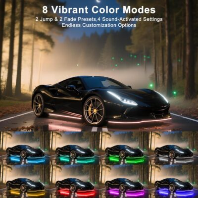 Underglow LED Lights for Cars - 6PCS RGB Neon Light Kit with 360 LEDs, Bluetooth APP Control, 8 Colors/Music Sync, Waterproof PVC Strips for Cars, Trucks, SUVs - Image 2
