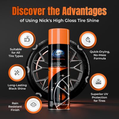 Nick's Professional Supplies High Gloss Tire Shine (1 Pack) - Long Lasting Tire Care - Your Ultimate Wet Tire Shine Spray for a Black Finish Shine on Ceramic Coating for Cars, Trucks, Motorcycles. - Image 4