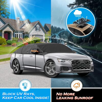 Half Car Cover Top, Snow Car Cover for Compact SUV with Cotton Liner, Sunroof & Windshield Cover for Ice and Snow, All Weather Vehicle Body Cover for Sun, Rain, Dust, Fit SUV 178-189 inchs - Image 3