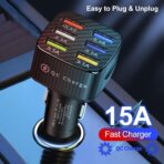 Amiss Car Charger Adapter, 6 USB Multi Port, Fast Charger, Include QC 3.0 and 5 Other Ports, Car Interior Accessories, Fit for iPhone 13/12/11/pro, Samsung Galaxy/Note S10/S9/S8, Android - Black - Image 5