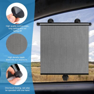 Car Window Shades for Baby, 2 Pack Retractable Side Window Sun Shade with Suction Cups, Blocks UV Rays & Heat Glare Protection, Roller Sunshade for Kids, Pets, and Car Passengers (15x17 Inch) - Image 3
