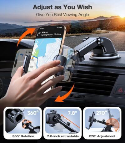 TORRAS Ultra-Durable Phone Holders for Your Car【96+LBS Strongest Suction】 Car Phone Holder Mount, Safety Certs Cell Phone Car Mount Truck for Dashboard Windshield Vent for iPhone 17 16 15 14 Pro Max - Image 5