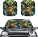 AFPANQZ Frog Print Car Windshield Sun Shade Universal Fit Car Sunshade Sun Visor Two Pieces Set Window Sunscreen Car Accessories Interior Protection UV Heat Reflector Sun Shade - Image 2