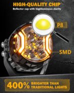 Auxbeam 3 Inch Round Driving Lights, 108W Side Shooter Offroad Pod Lights with Amber DRL, 270° Ultra-Wide Ditch Light Hyper Spot Beam Work 3 Modes White Amber Yellow Cube Pod with Covers, Pair - Image 5