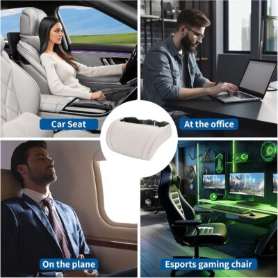 Car Headrest Memory Foam Neck Pillow for Driving with Leather Cover Soft Comfortable Seat Head Pillow Cushion for Most Cars SUV Sedan Home Office Off-White (Beige) (1PC) - Image 5