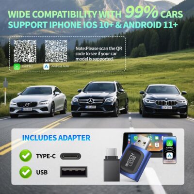2026 Upgraded 2-in-1 Wireless CarPlay Adapter & Android Auto Wireless Adapter, Bluetooth Car Adapter for Wired to Wireless, Fast & Stable Auto-Connect, 5G WiFi & BT 5.4, Plug & Play (USB-C/A) - Image 7