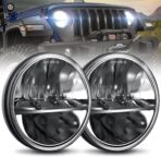 UNI-SHINE 7 inch LED Headlight 2PCS Round LED Headlamp High Low Beam DOT Approved H6024 Compatible with Wrangler JK LJ TJ CJ