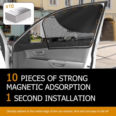 Shakas 2 PCS Side Window Shade, Semi-Shading Semi-Permeable Anti-Glare Heat-Insulating Protective Curtains for Driver, Adsorption-Type Window Free-Lifting Privacy Covers, for Most Cars (Black) - Image 5