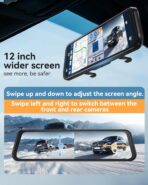 4K Rear View Mirror Camera with Carplay&Android Auto,12" Mirror Dash Cam Front and Rear with Voice Control for Cars&Trucks,Smart Touch Screen,64GB Card Included/Loop Record/Reverse Assist - Image 5