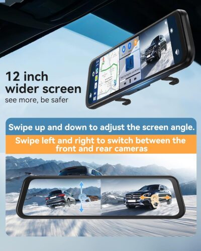 4K Rear View Mirror Camera with Carplay&Android Auto,12" Mirror Dash Cam Front and Rear with Voice Control for Cars&Trucks,Smart Touch Screen,64GB Card Included/Loop Record/Reverse Assist - Image 5