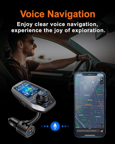 Upgraded Bluetooth 5.3 FM Transmitter for Car, Wireless Radio Adapter Kit W 1.8" Color Display Hands-Free Call AUX in/Out SD/TF Card USB Fast Charging 18W for All Smartphones Audio Players - Pewter - Image 6