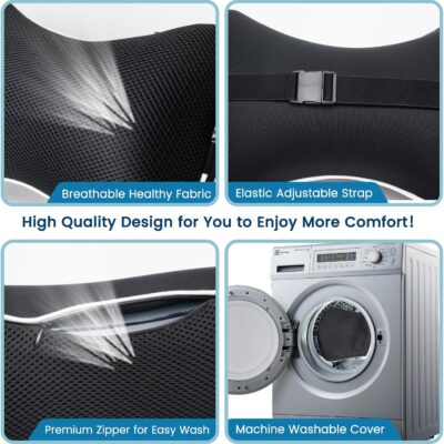 Inflatable Car Neck Pillow, Soft Headrest Inflatable Car Pillow for Driving Seat with Adjustable Strap, Comfortable Ergonomic Design Neck Support and Breathable Washable Cover - Image 5