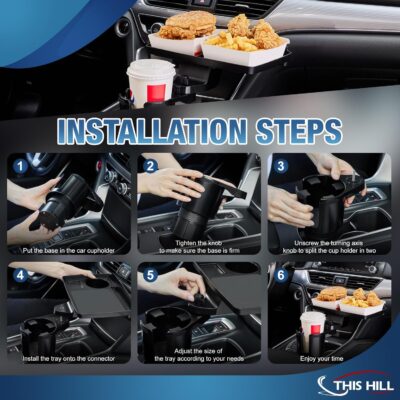 This Hill Cup Holder Tray for Car, 2 in 1 Detachable Car Food Table Tray with Solid Base & Phone Slot,Car Cup Holder Expander with 360°Rotation Tray for Travel Road Essentials - Image 6