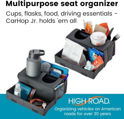 High Road CarHop Jr - Car Organizer with Cup Holders and Storage or Eating Tray for Car - Front Seat Organizer for Drivers and Back Seat Organizer for Kids and Adults - Image 2
