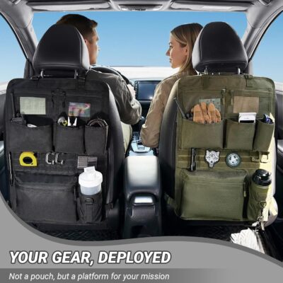 Tactical Car Seat Organizer with Multiple Pockets, MOLLE Panel System & Mesh Compartments, Durable Nylon ​Universal Vehicle Backseat Storage with Cup Holder, Water-Resistant (Black)​ - Image 5