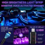LivTee Smart LED Car Lights Interior with USB Port, LED Strip Fiber Optic Ambient Lighting Car, Wireless App Control, Sync to Music, Car Decorations Interior Accessories Gifts for Women Men, 6 in 1 - Image 2