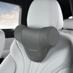 Coverado Car Headrest Pillow, Ergonomic Memory Foam Car Neck Pillow for Driving Seat with Adjustable Strap, Soft PU Leather Breathable Removable Cover Neck Support for Neck Pain Relief - Gray
