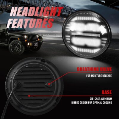 New 1000% Bright Anti-glare 7 Inch Led Headlights Round Compatible with Jeep Wrangler JK JKU TJ LJ Chevy Ford GMC Dodge Mazda Nissan Mack VW etc DOT Approved H6024 Hi/Low Sealed Beam - Plug and Play - Image 7