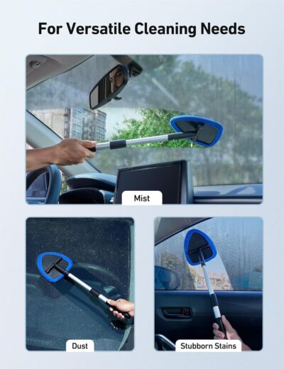AstroAI Windshield Cleaner Tool, Car Interior Window Detailing Cleaning Kit with Extendable Handle and 4 Easy-to-Install Reusable Microfiber Pads, Auto Glass Wiper Brush Kit for Car&Home, Blue, 21in - Image 8