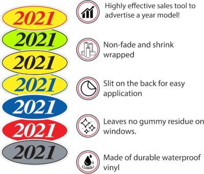 EZ-Line Oval Model Windshield Year Stickers for Car Windows Large Vinyl Dealership Supplies 14 Dozen Pro Pack 1 Dozen Each Year 2010-2023 (Black Yellow) - Image 3