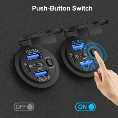 78W 4 Port 12V USB Outlet Car Charger, Super Fast Dual PD3.0 & QC3.0 Multiple USB Port for Car, USB C Cigarette Lighter Replacement 12 Volt Socket Waterproof for Marine Boat Motorcycle RV Golf Cart - Image 5